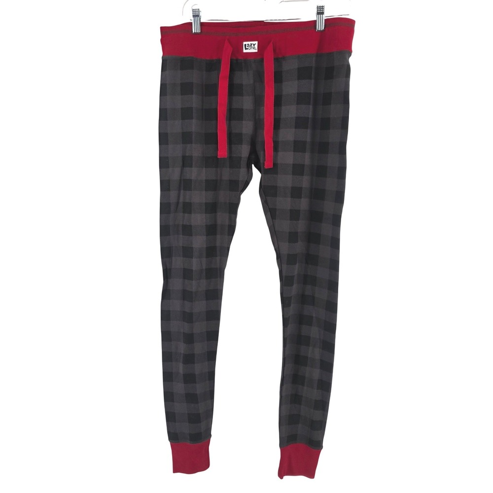 Lazy One PJ Leggings Womens Medium Black Grey Buffalo Plaid Pajama Pants NWT